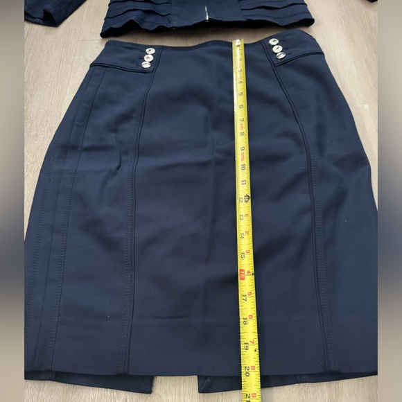 White House Black Market (WHBM) Dark Navy Blue Skirt Suit Silver Tone Hardware - Picture 10 of 11